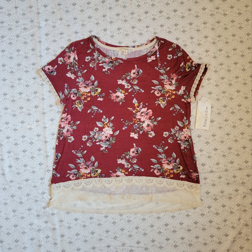 Rewind- Burnt Red Floral Top 🤍
